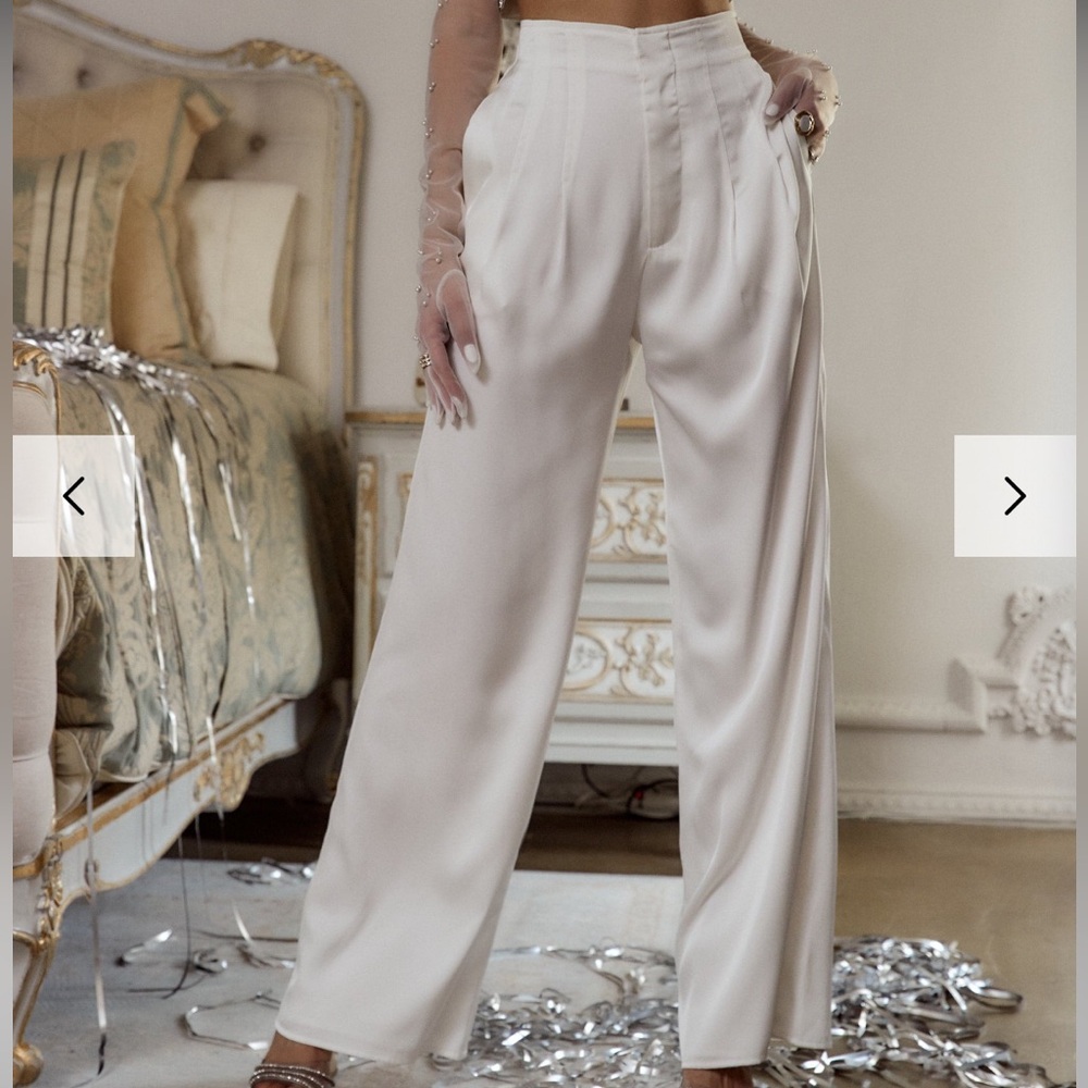 12th Tribe Halley White Satin Trousers